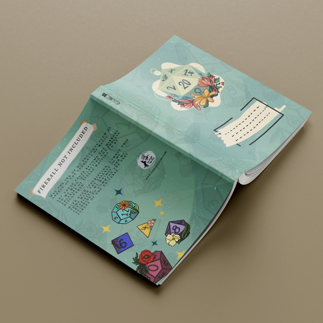 D20 Flowers | Fireball Not Included Notebook: Seafoam Green